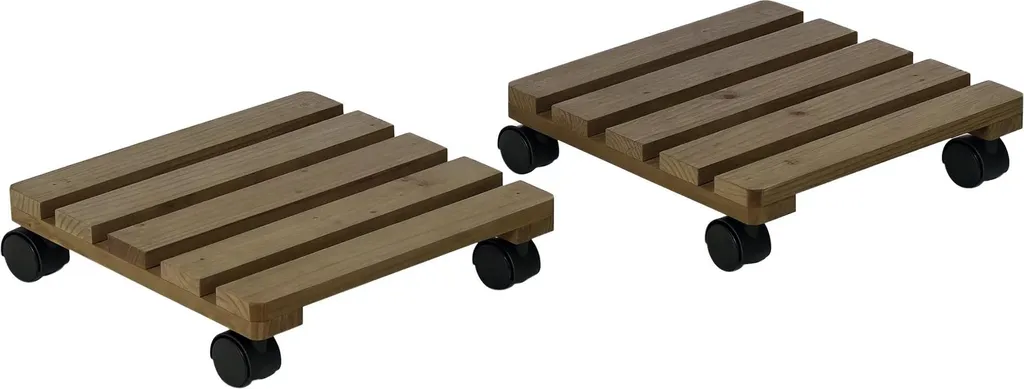 Lot de 2 supports à roulettes pour plantes - Plateaux pots marron 30cm