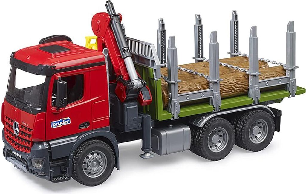 BRUDER MB Arocs Holztransport LKW mit Ladekran, Greifer und Produktbild 