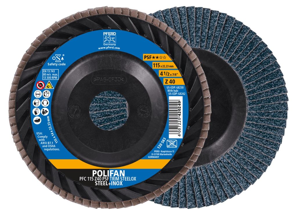 PFERD POLIFAN flap discs zirconia alumina Z PSF TRIM STEELOX, 11,5 cm, 10 Stück(e)