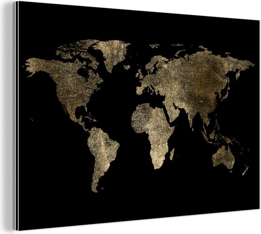MuchoWow Wanddekoration Metall Metallbild Wandkunst 30x20 cm Weltkarte - Gold - Schwarz - Erde - Luxus MuchoWow Aluminium Gemälde - Aluminiumgemä...