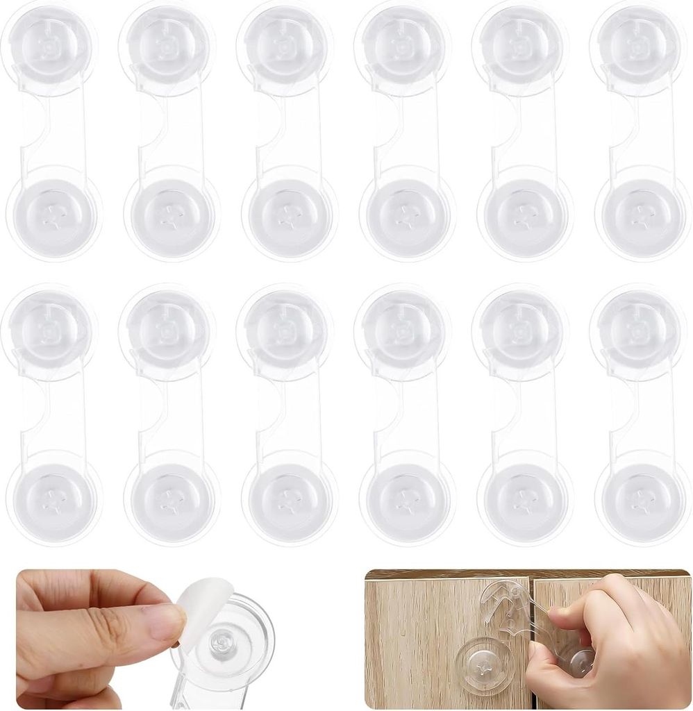 12 Stück Kindersicherung Schrank Schubladen, Transparente Kindersicherung Schrank Schubladen, Stark Klebend, Kein Bohren, Schrankschloss für Möb...