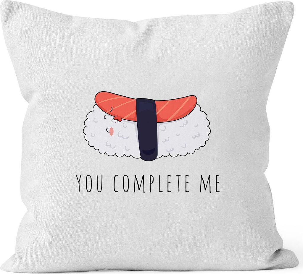 Kissen-Bezug Sushi You complete me Geschenk Valentinstag Weihnachten Kissen-Hülle Deko-Kissen Baumwolle MoonWorks weiß unisize