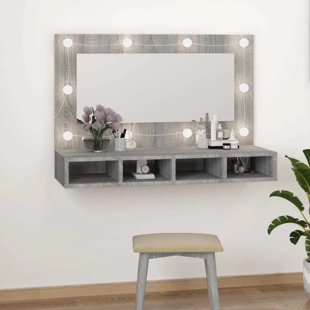 The Living Store Specchio con LED Grigio Sonoma 90x31,5x62 cm