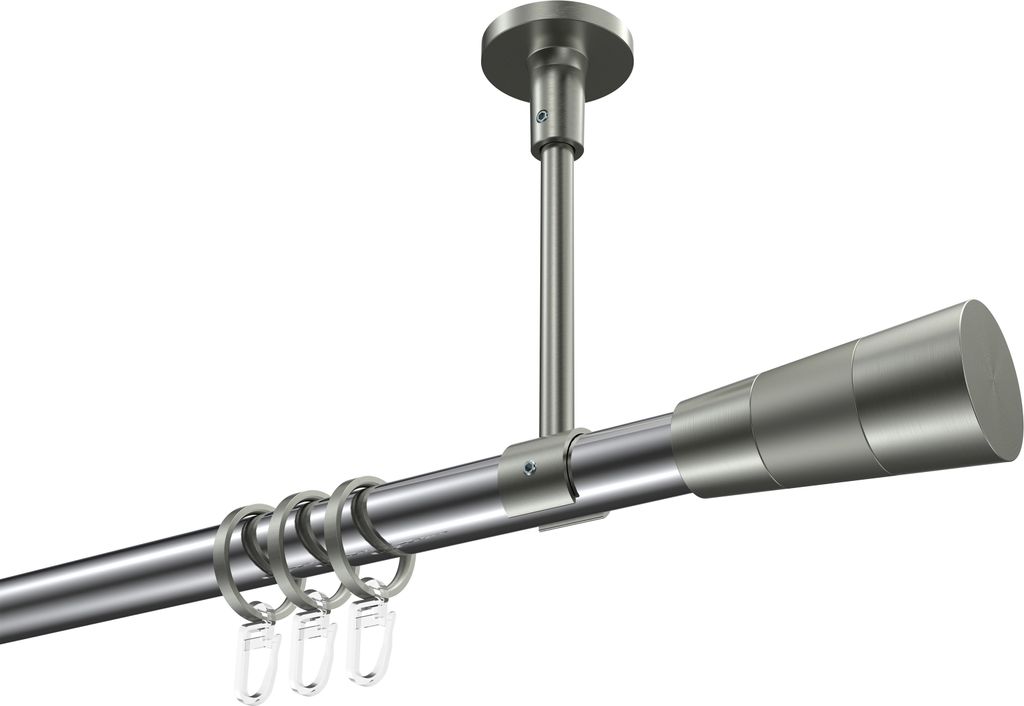 Interdeco Gardinenstange / Vorhangstange Chrom / Edelstahl-Optik, Typ Sonette Tanara (Konus Bicolor) Deckenmontage, 20 mm Ø 1-läufig, 120 cm