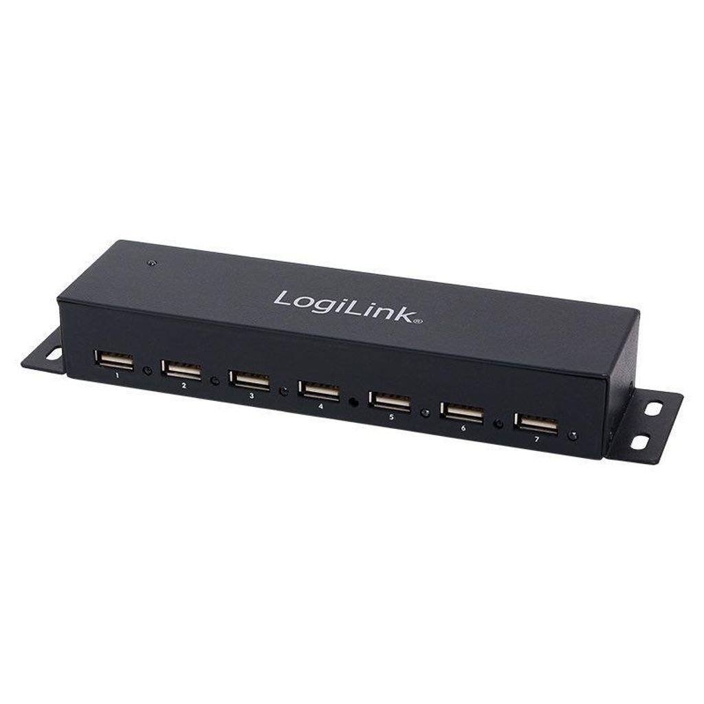 LogiLink USB 2.0 Hub für Wandmontage 7 Port Metallgehäuse schwarz