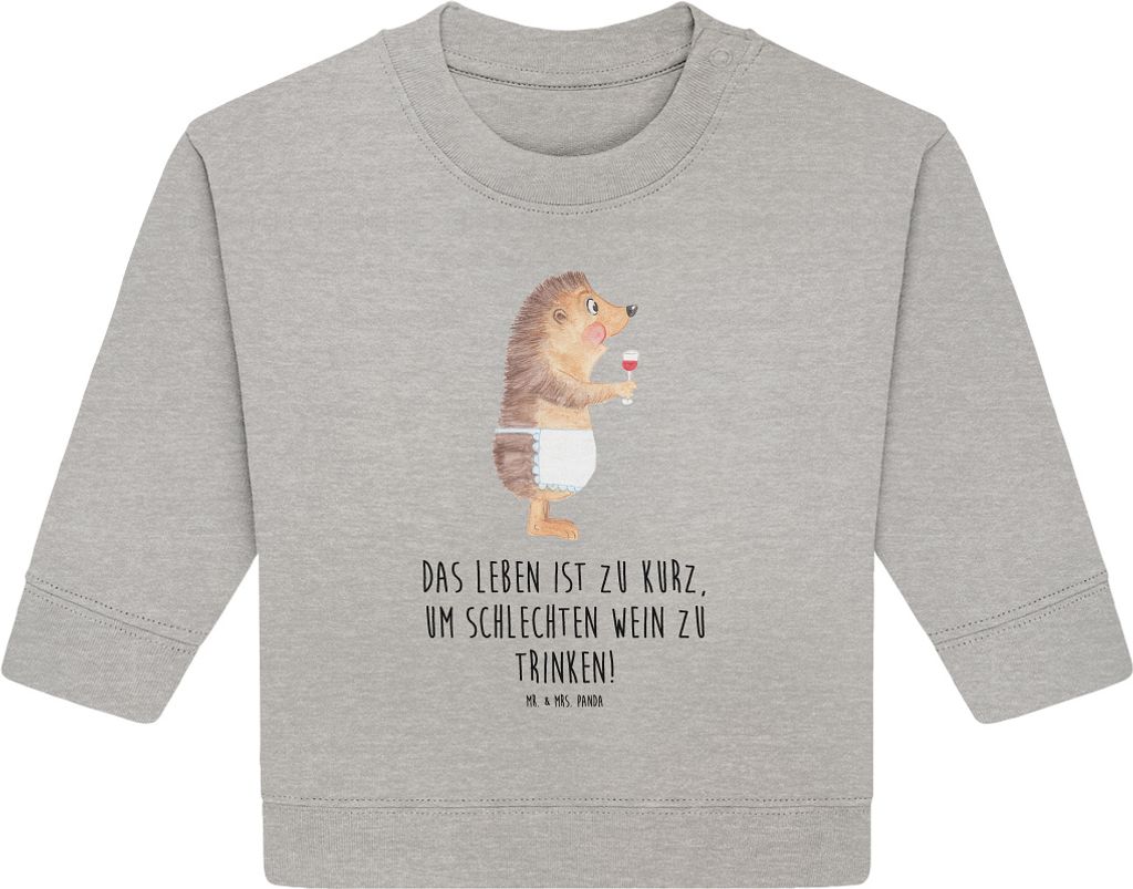 Mr. & Mrs. Panda Organic Baby Pullover Igel Wein 12. - 18. Monat - Heather Grey - Geschenk, trinken, Weinglas, Bullover, Spruch, Weißwein, Rotwein...