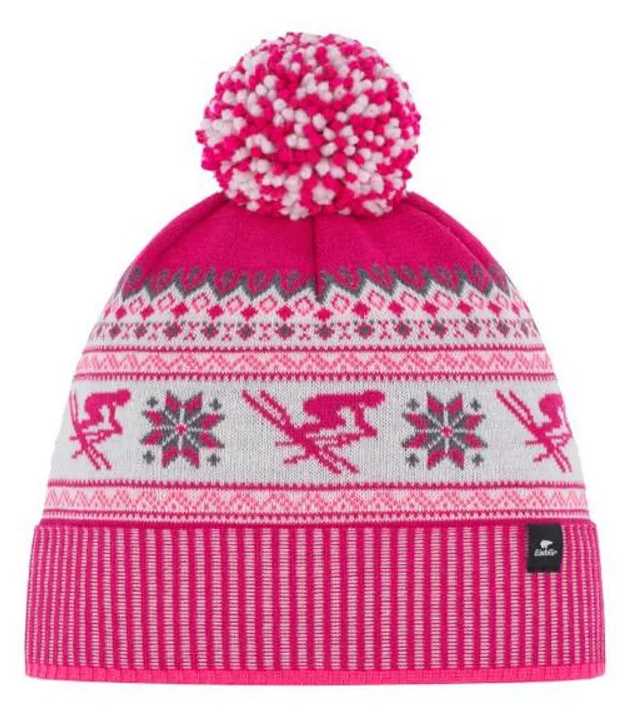 Bonnet Eisbar RetroSki Pompon Rose - Doublure Polaire et Laine Mérinos