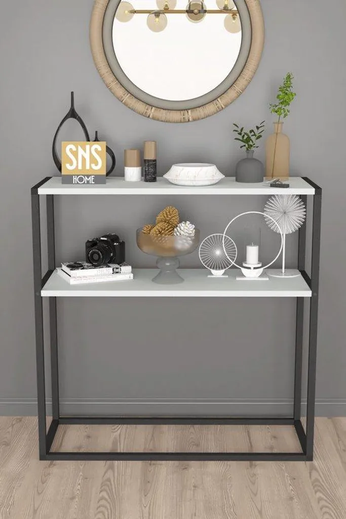 Buffet blanc compact 90x90 cm idéal pour organiser votre entrée ou salon