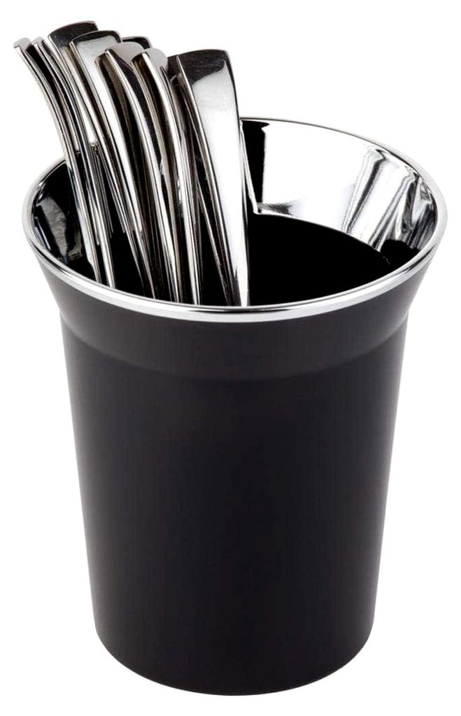 Tischreste-/Besteckbehälter aus SAN Kunststoff, verchromter Rand, Ø 13 cm, Höhe 15 cm, Fassungsvermögen 1 Liter, Schwarz