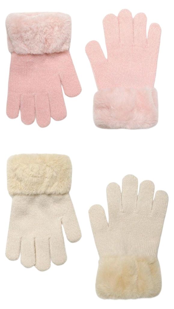 Minoti - Winterhandschuhe für Kinder, Kunstfell (2er-Pack) MN153 (11-14 Jahre) (Pink/Cremefarbe)