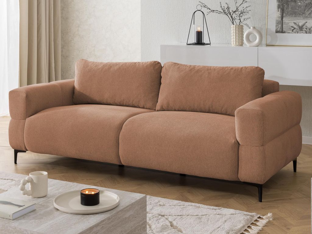 Cardea - Modernes 3-Sitzer-Sofa in Bubble-Optik aus weichem Terrakotta Strukturstoff mit hohem Sitzkomfort