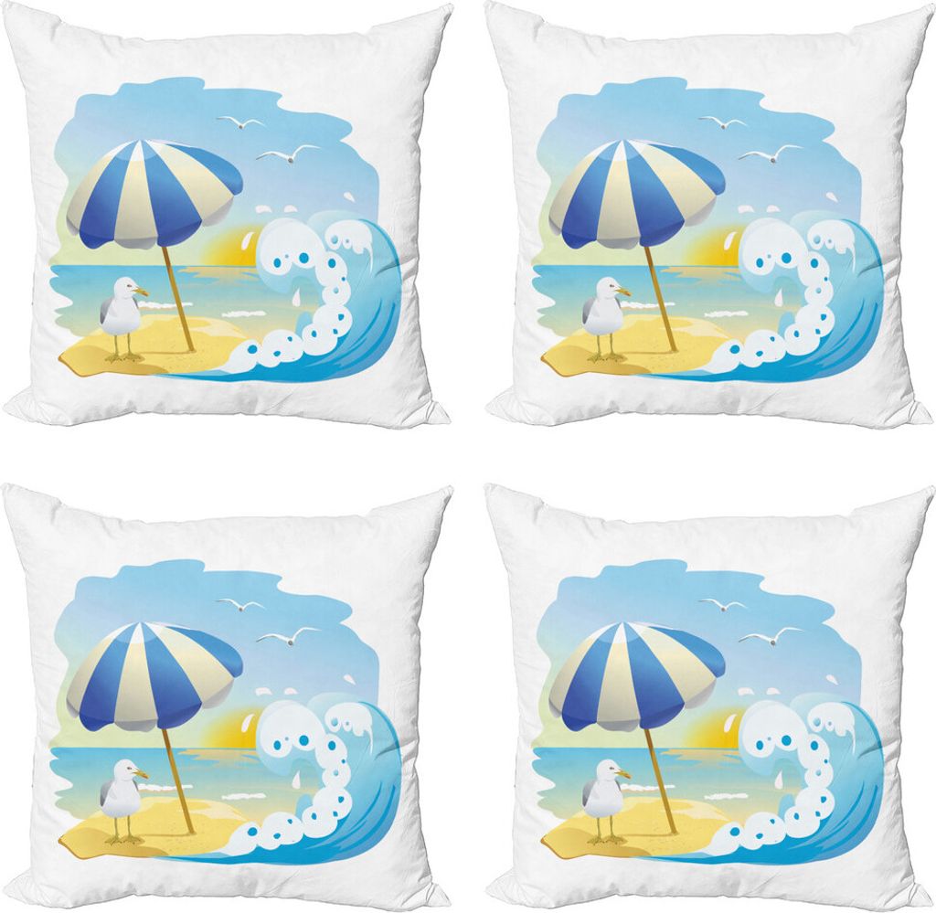 ABAKUHAUS Seagulls Kissenbezug Set (4 Stück), Möwe am Strand Kinder, Moderner Doppelseitiger Digitaldruck, 50 cm x 50 cm, Mehrfarbig