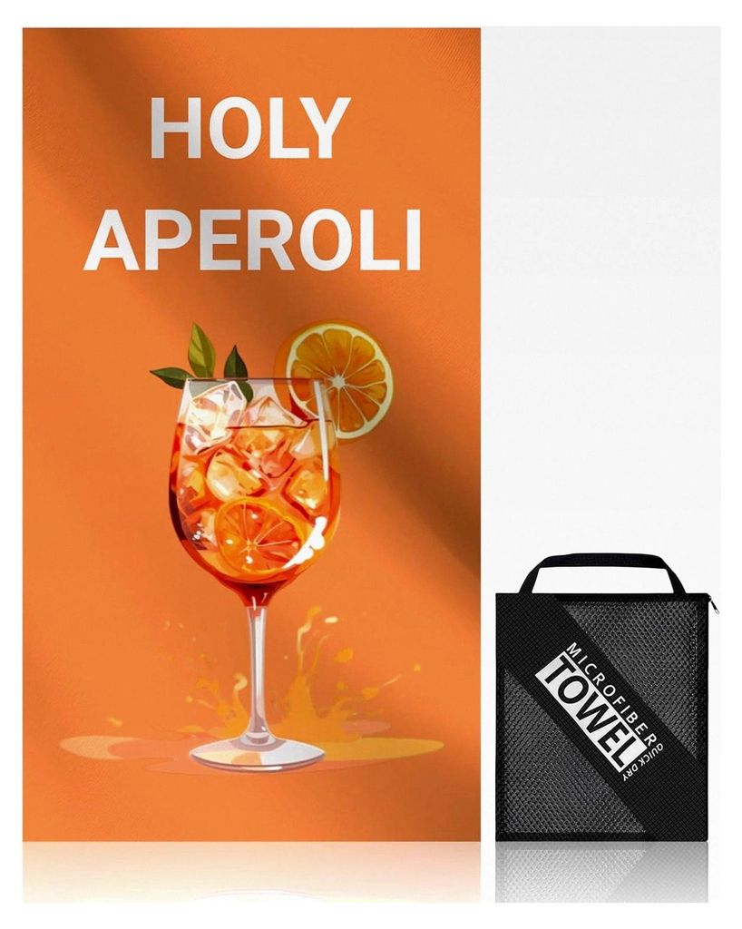 Holy Aperoli Mikrofaser Badetuch groß 90x180cm mit Lagerbeutel, Aperol Strandtuch, saugfähig und schnell trocknend, ideal für Strand, Fitness un...