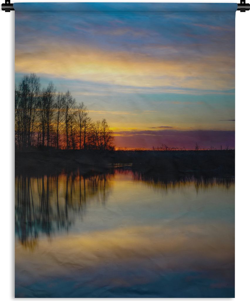 MuchoWow Wandteppich Wandbehang Wasser - See - Bäume - Sonnenuntergang - Natur 120x160 cm Tapisserie Dekoration Wandtuch - Wohnzimmer - Moderne