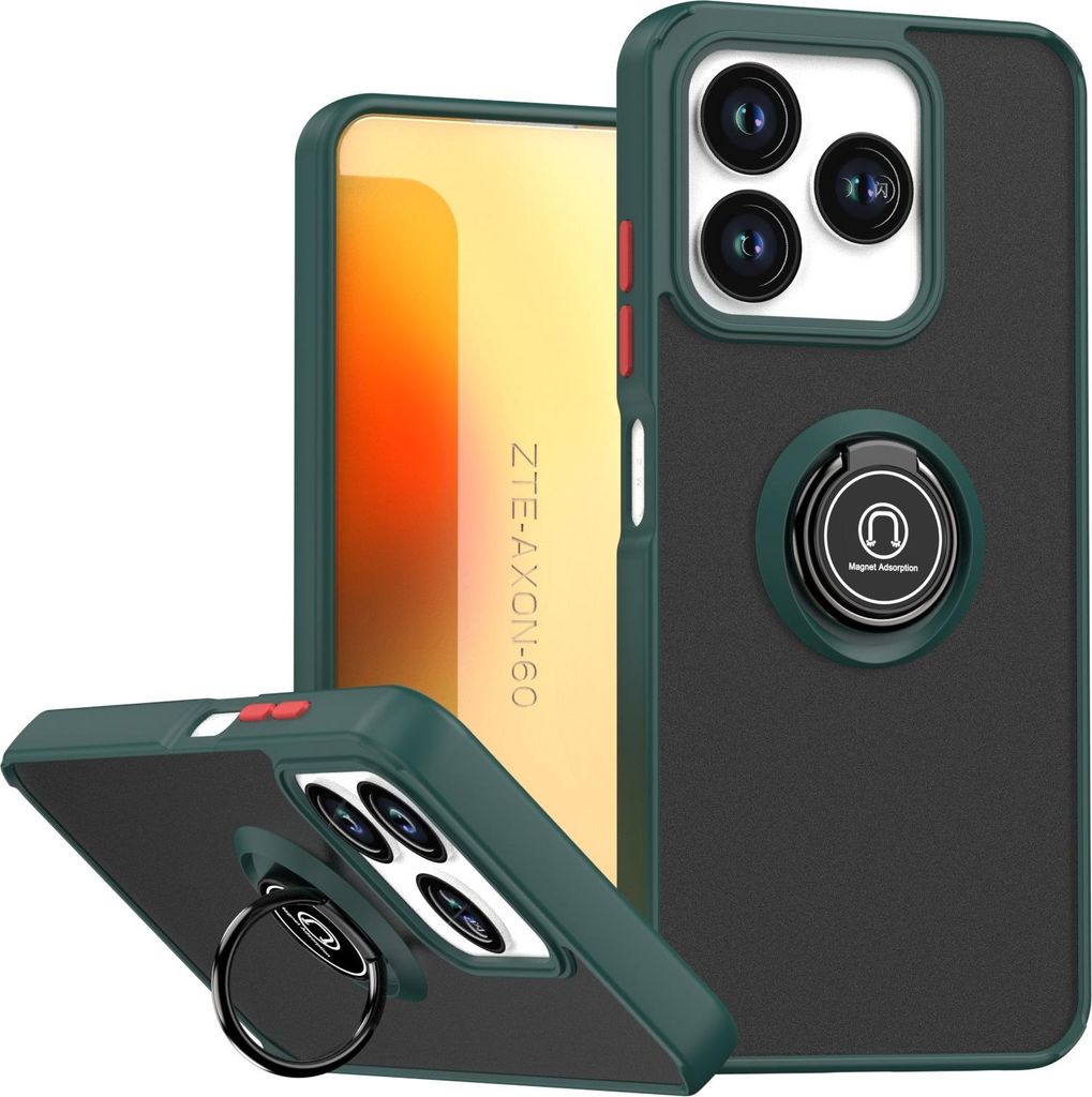 Hülle für ZTE Axon 60 Lite Matte Transluzent TPU Stoßfest Schutzhülle mit Ring Halter Ständer dunkelgrün