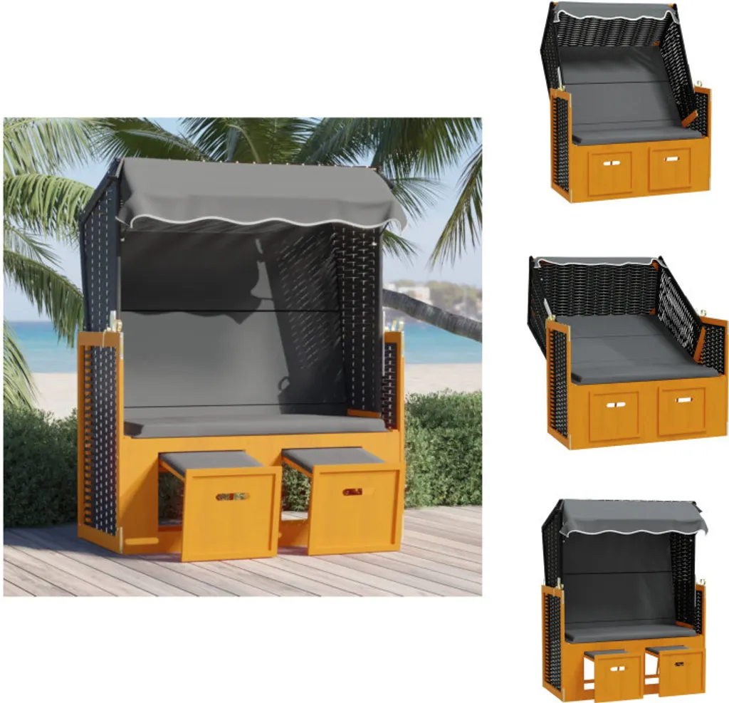 Fauteuil de plage en bois massif et résine tressée avec toit ajustable