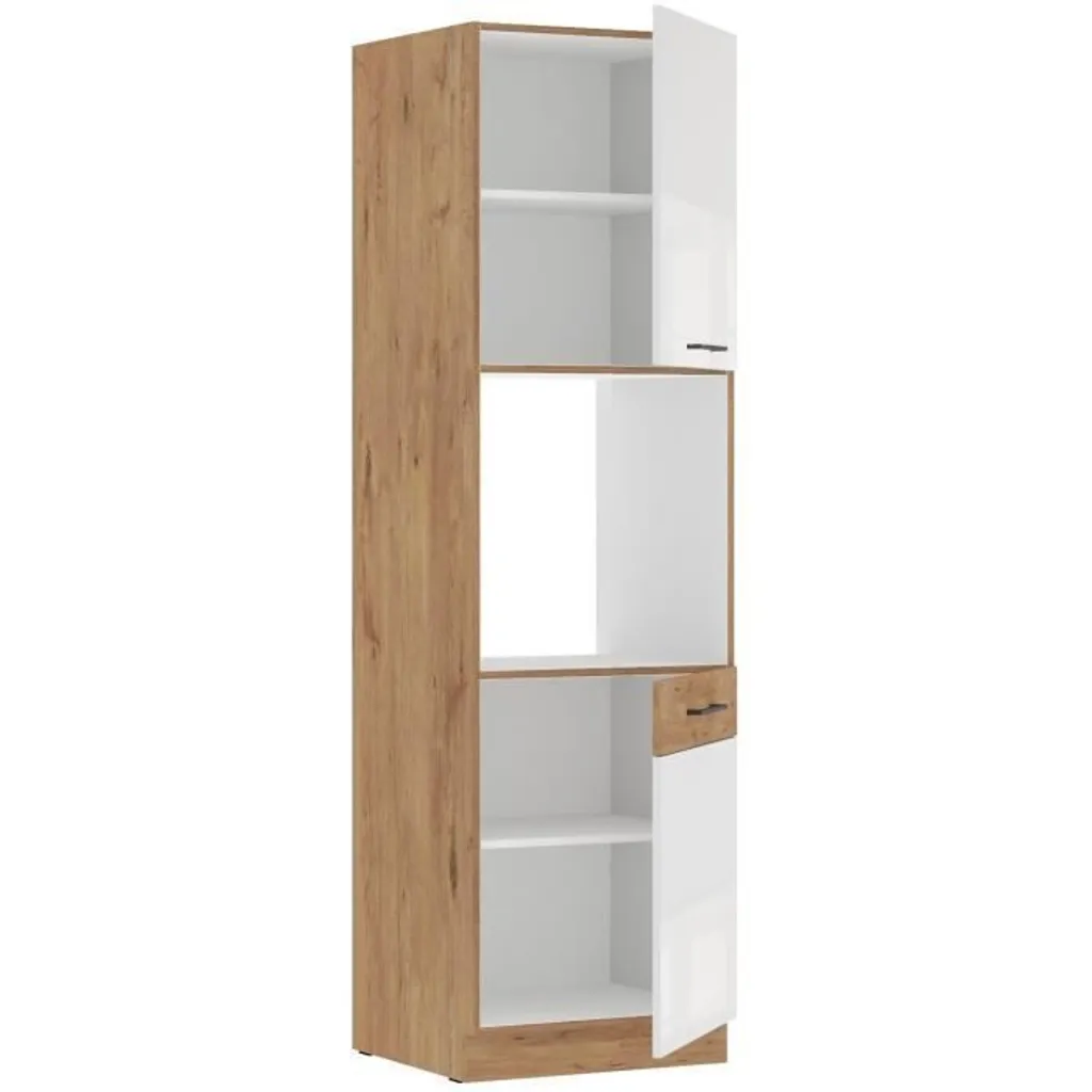 Colonne 2 Portes 60 cm ROCK Finition Mélaminé Blanc et Chêne Lancelot