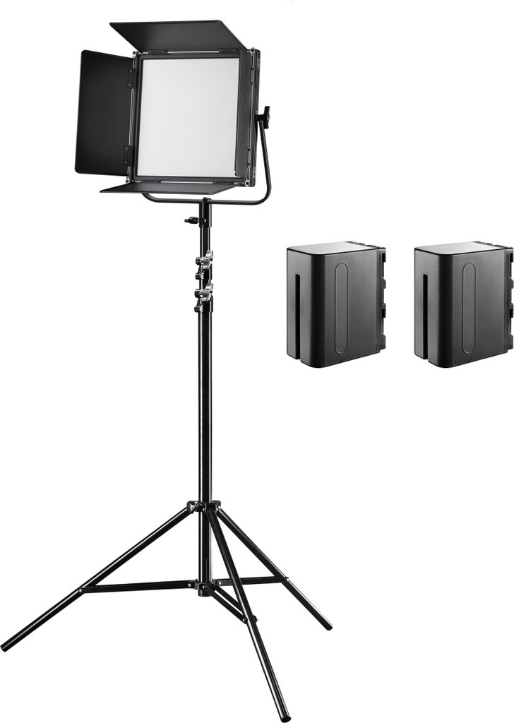 Walimex pro Soft LED Brightlight 520 Bi-Color Flächenleuchte inkl. Lampenstativ und Akkus, 40 W Videoleuchte mit Farbtemperatur 3200-5600 K, Studi...
