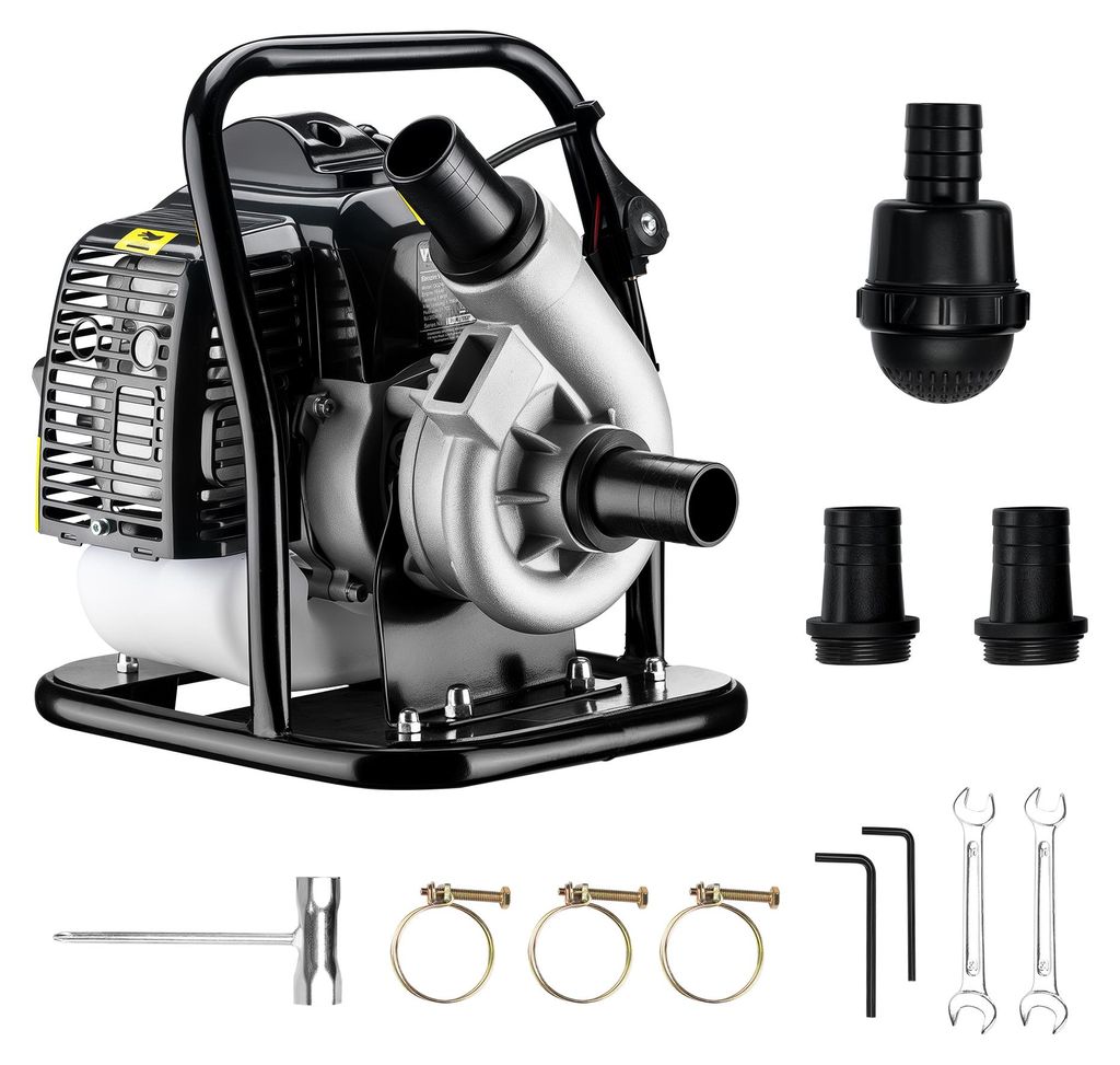 Wiltec Benzin Wasserpumpe 1,4 kW Gartenpumpe mit 15 m³/h Durchfluss, Garten Pumpe mit 2-Takt-Motor, Motorpumpe zur Bewässerung und zum Aus- bzw. ...