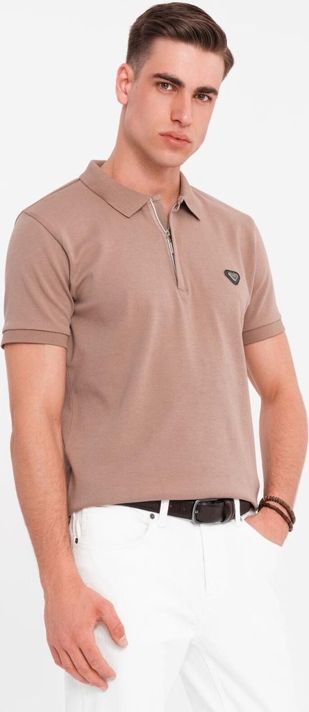 Ombre Clothing Herren-T-Shirt mit Kragen Sonia hellbraun XL