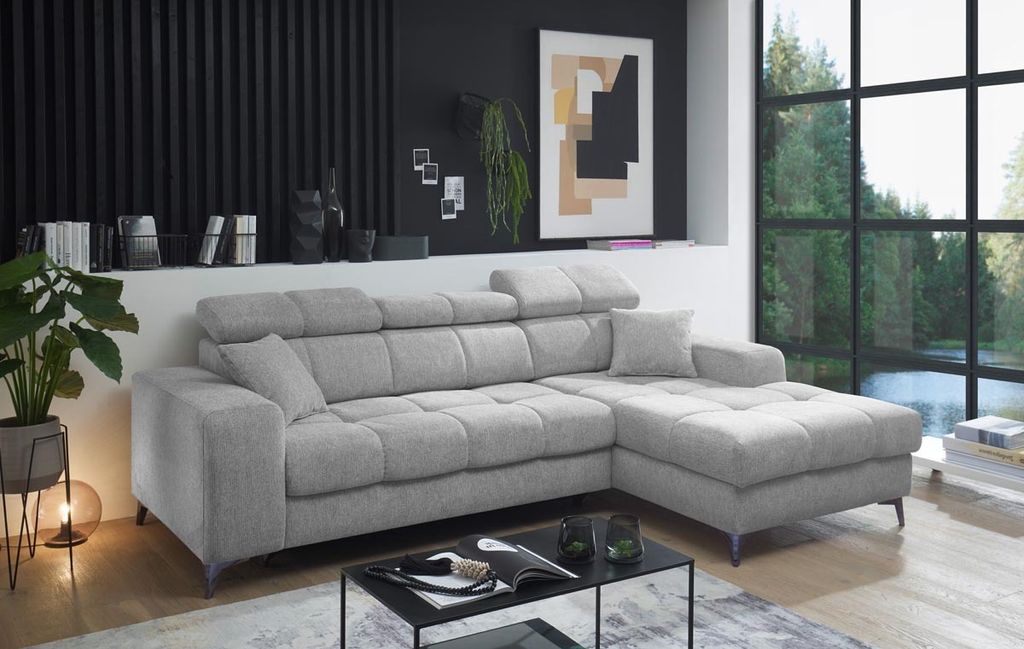 Sydney Ecksofa 268 x 172 cm, Funktion wählbar, Hellgrau, Ausführung:Links, Funktion:Schlaffunktion & Bettkasten