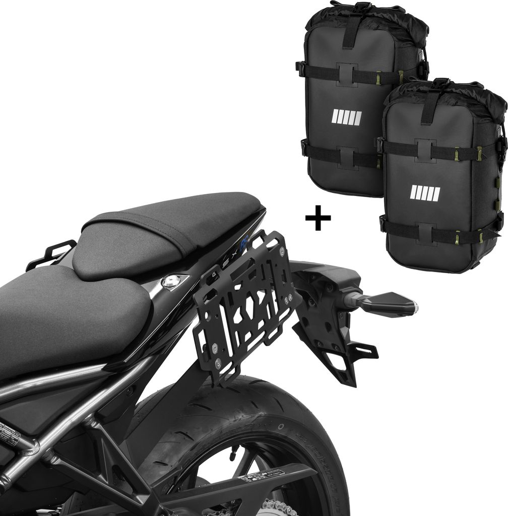 ZIEGER Seitentaschenträger + 2× SCHNORR Bumberbag M (12L) kompatibel mit Suzuki GSX-8S