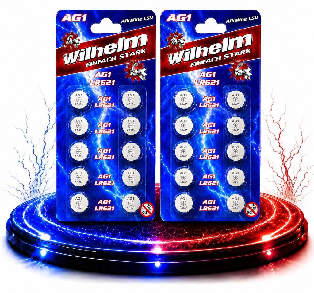 20 x Wilhelm AG1 LR60 - L 621 - 164 - GP64A Qualitätsbatterien 1,5 V Alkaline