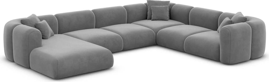 Samtstoff U-Form XXL Wohnlandschaft Belio Dunkelgrau Links