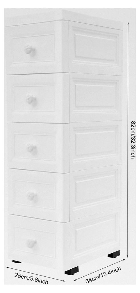 Badrollwagen Küchenwagen mit 5 Schubladen in Weiß, Rutschschschnallen, Multifunktionsschrank, gute Dichtungseigenschaft, weiche Ecken, Schranktü...