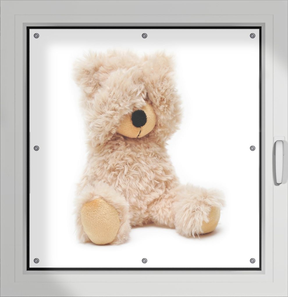 Wallario Lichtschutzbild, Dekorativer Sichtschutz Sonnenschutz 96 x 93 cm mit Motiv: Süßer Teddybär - Verdunklung ohne Bohren