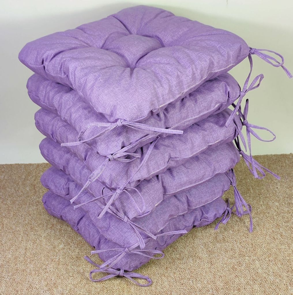 Set 6 x Stuhlkissen/Sitzkissen Lara 38 x 38 cm Dicke 8 cm, Fb. Colore Viola ( violett ) mit Schleifen