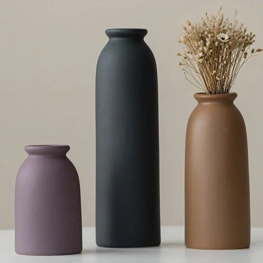 Ensemble de 3 vases en céramique orange jaune noir 26cm pour décoration