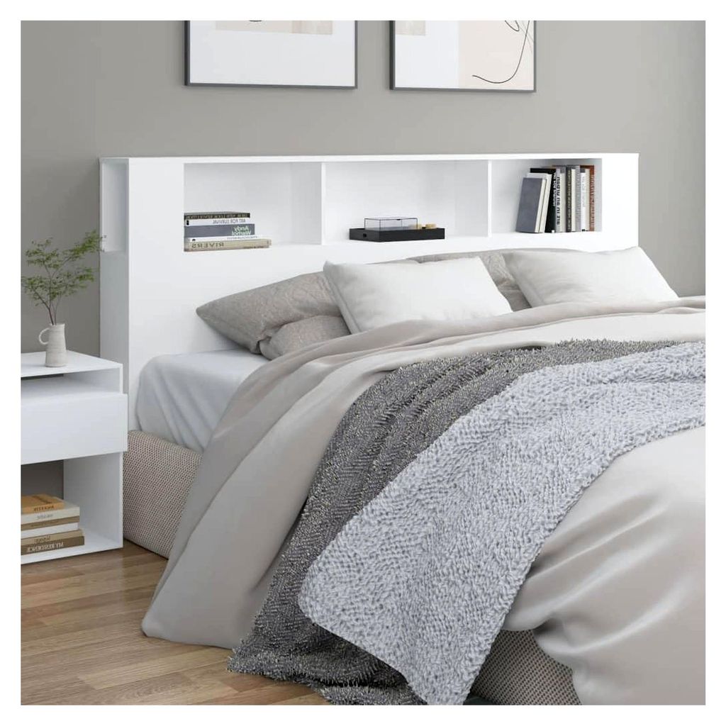 Kopfteil mit Ablagen und Regal - Wand-Kopfteil für das Schlafzimmer - Weiß 200x18,5x104,5cm