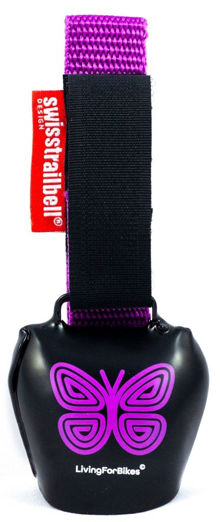 swisstrailbell "Mexico Edition" Deep Black: Lila Mariposa, lila Band, Fahrradklingel