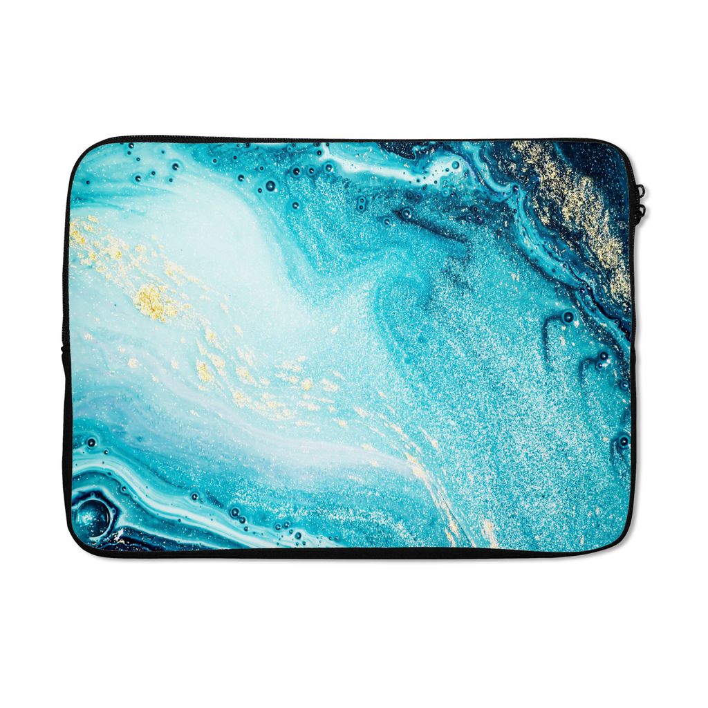 MuchoWow Laptop Hülle 13 Zoll Marmoroptik - Blau - Gold - Luxe - Glitzer - Marmor Laptoptasche - Laptophülle - Sleeve - Rundumschutz