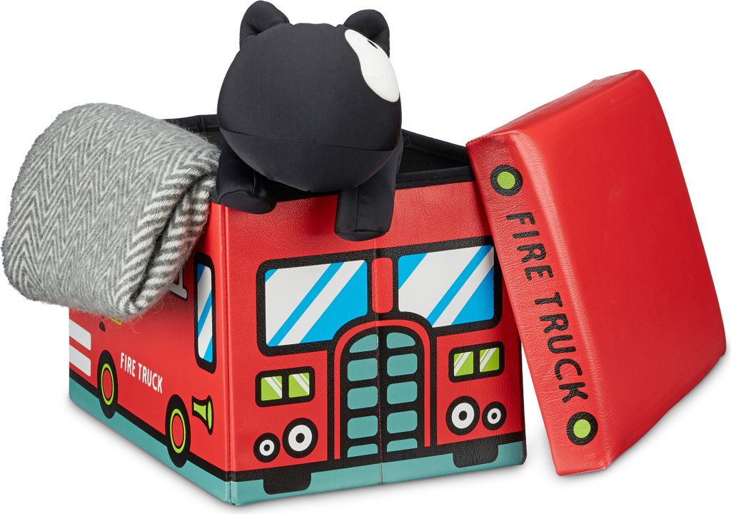 Relaxdays Spielzeugkiste Feuerwehr, HxBxT:32x48x32cm, Produktbild 