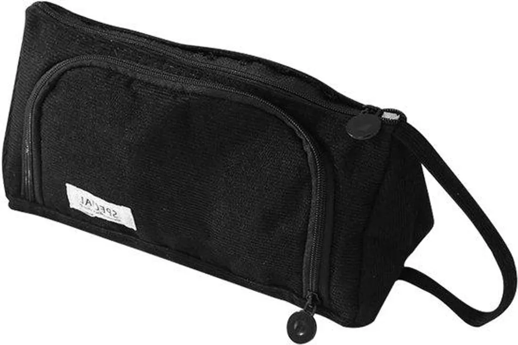 Grande trousse à crayons noire robuste pour fournitures scolaires et bureau