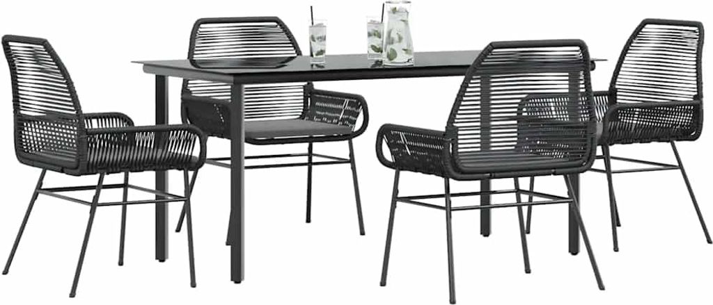 Maison Exclusive - 5-tlg. Garten-Essgruppe mit Kissen Schwarz Poly Rattan Glas