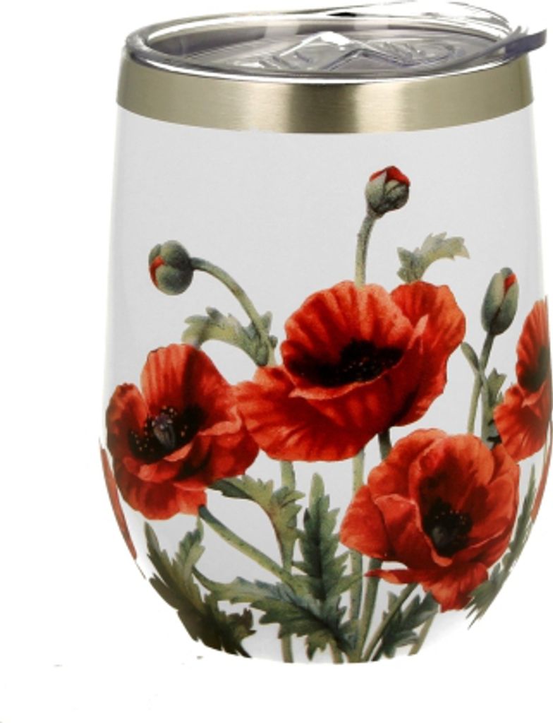DUO Thermobecher CLASSIC POPPIES, 330 ml, Edelstahl, inkl. transparentem Kunststoffdeckel