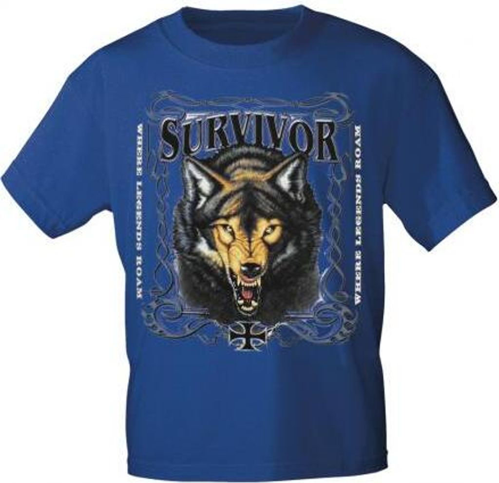 T-Shirt mit Print Wolfskopf Survivor - 10985 Gr. S-3XL Produktbild 