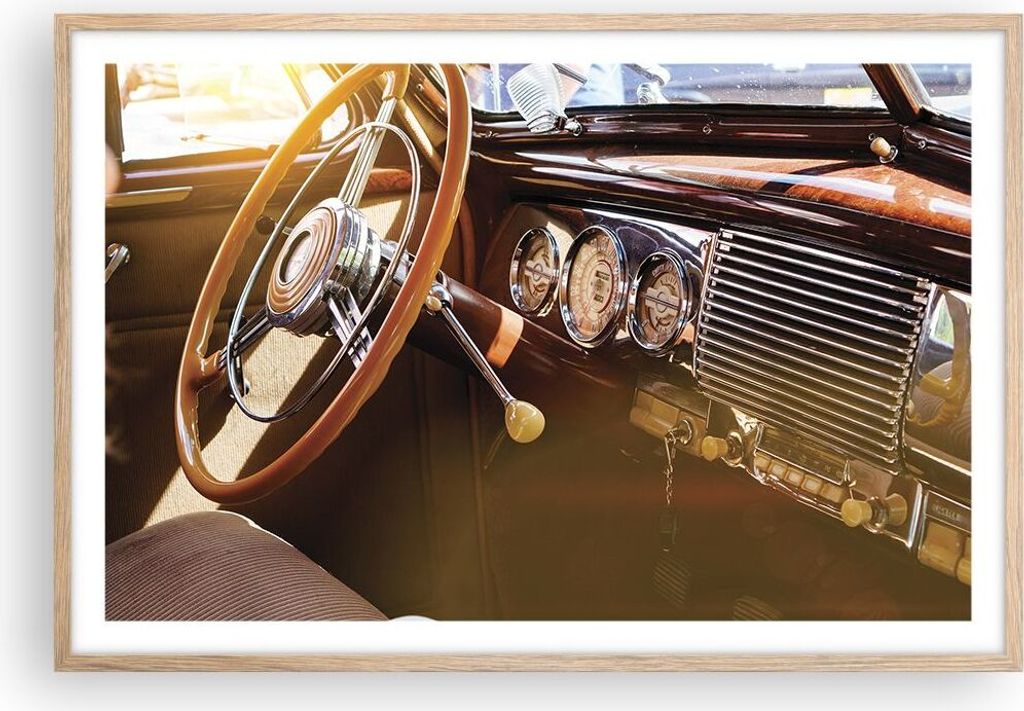 Gerahmtes Poster - Rahmen in heller Eiche - Auto Retro Vintage - 91,5x61 cm - Wand Bild - Wanddeko - Wandbilder - Kunstposter - Wandposter - Bilder...