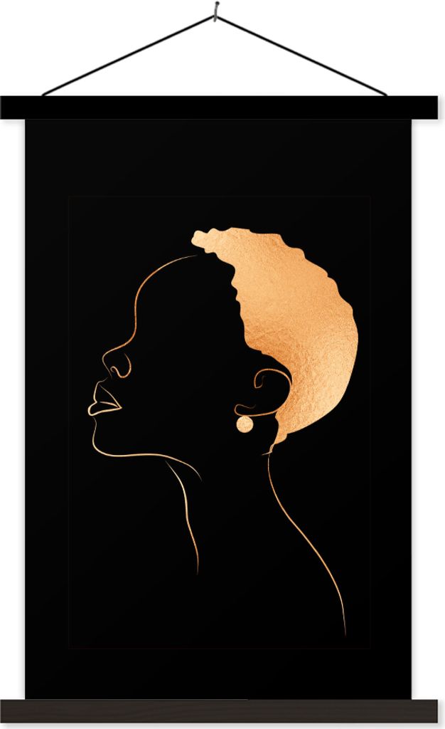 MuchoWow Textilposter Frau - Strichzeichnung - Schwarz und Gold 120x180 cm mit schwarzem Rahmen - Fotos