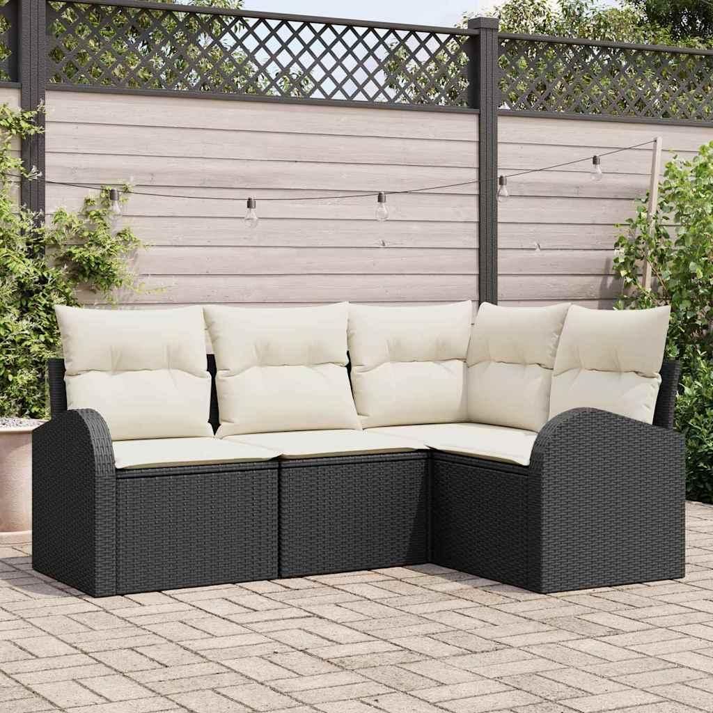 "Rabatt" Gartensofa-set - Balkonmöbel/Terrassenmöbel - 4 pcs Schwarz Poly-Rattan - Lounge-Dining set CC12513