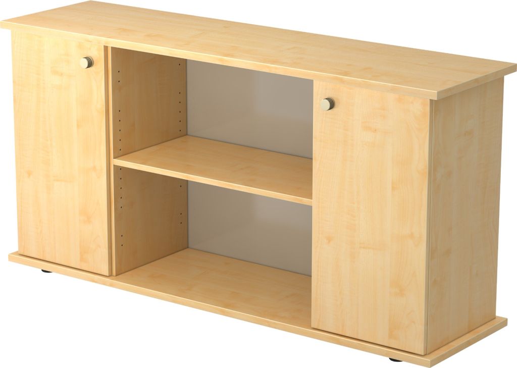 bümö office Sideboard mit 2 Flügeltüren - Nachbildung Ahorn, Griff: Knauf/Streifengriff
