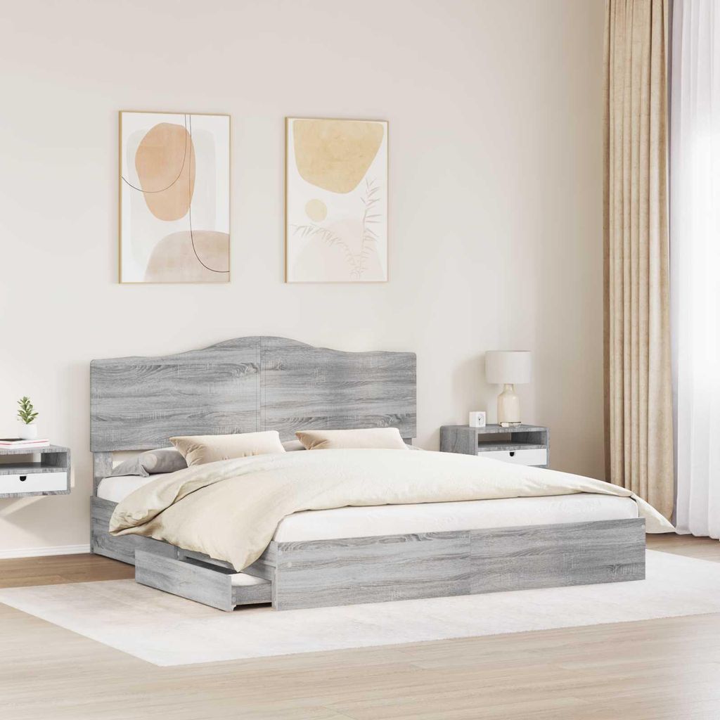“2026 Modern“ Aufbewahrungsbett Graues Sonoma 180 x 200cm Holzwerkstoff - Designermöbel 192850 - Klassische BettenJugendbett Tagesbett