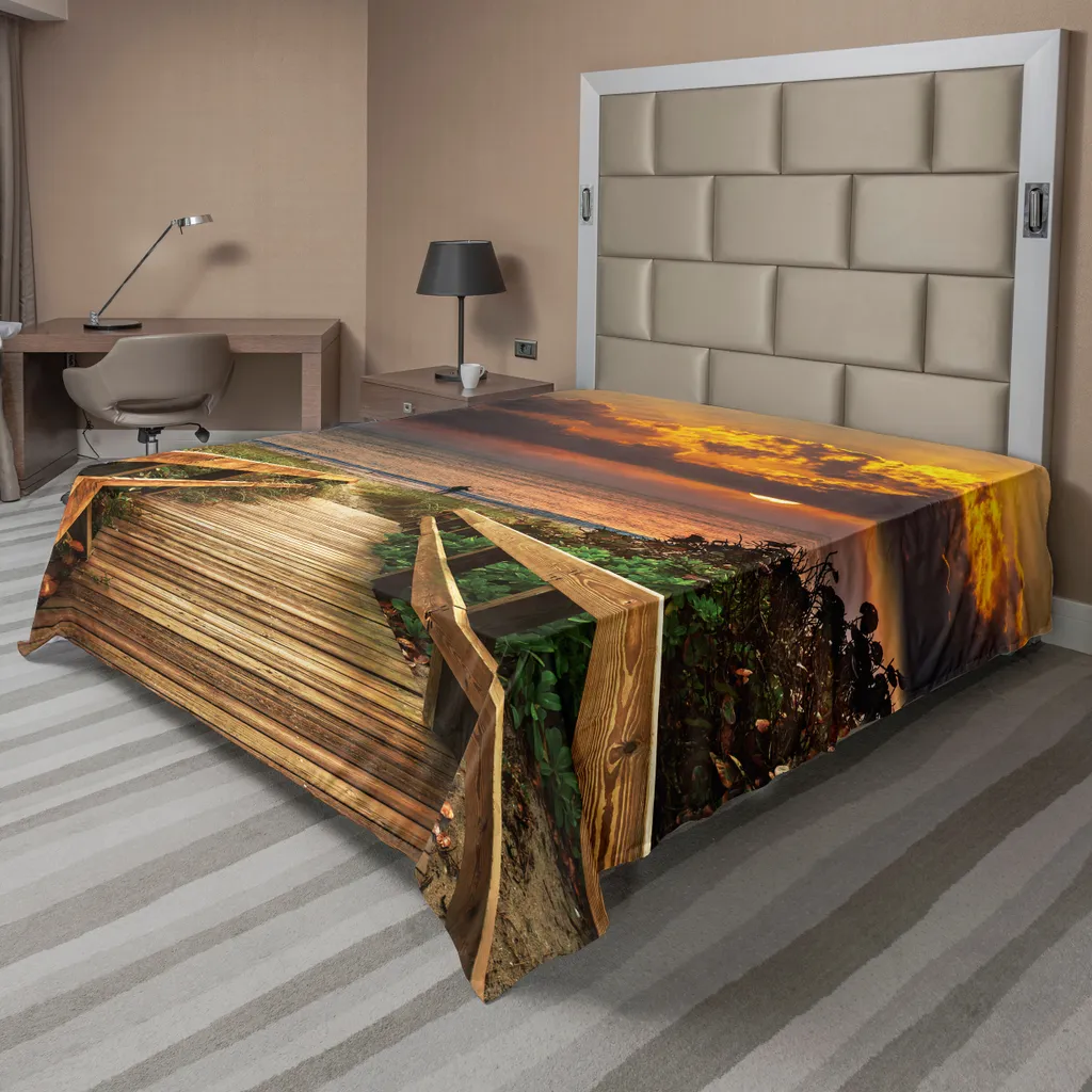 Drap de lit paysage jetée en bois 275x260 cm en tissu doux multicolore