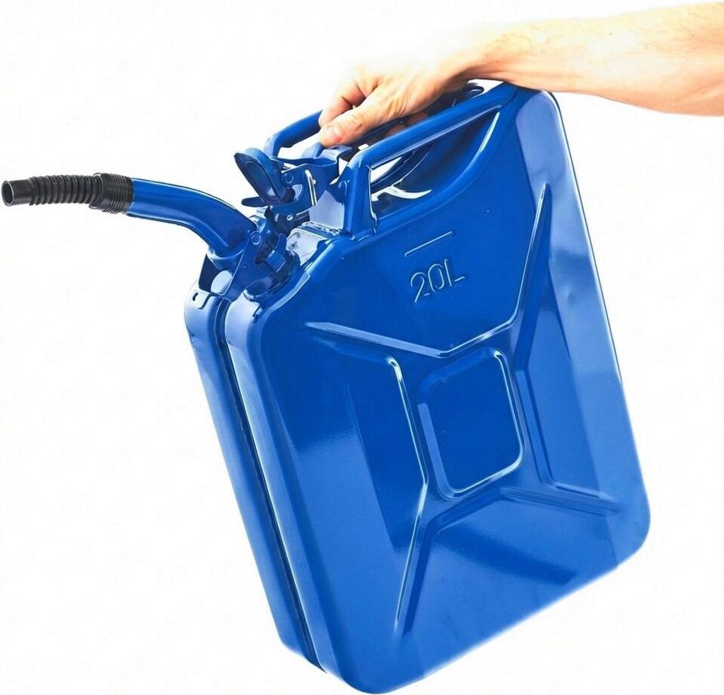 BW Kraftstoffkanister Metall Benzinkanister 20 Liter mit Ausgießer - Blau RAL 5005 - UN-Zulassung - Hergestellt in Europa
