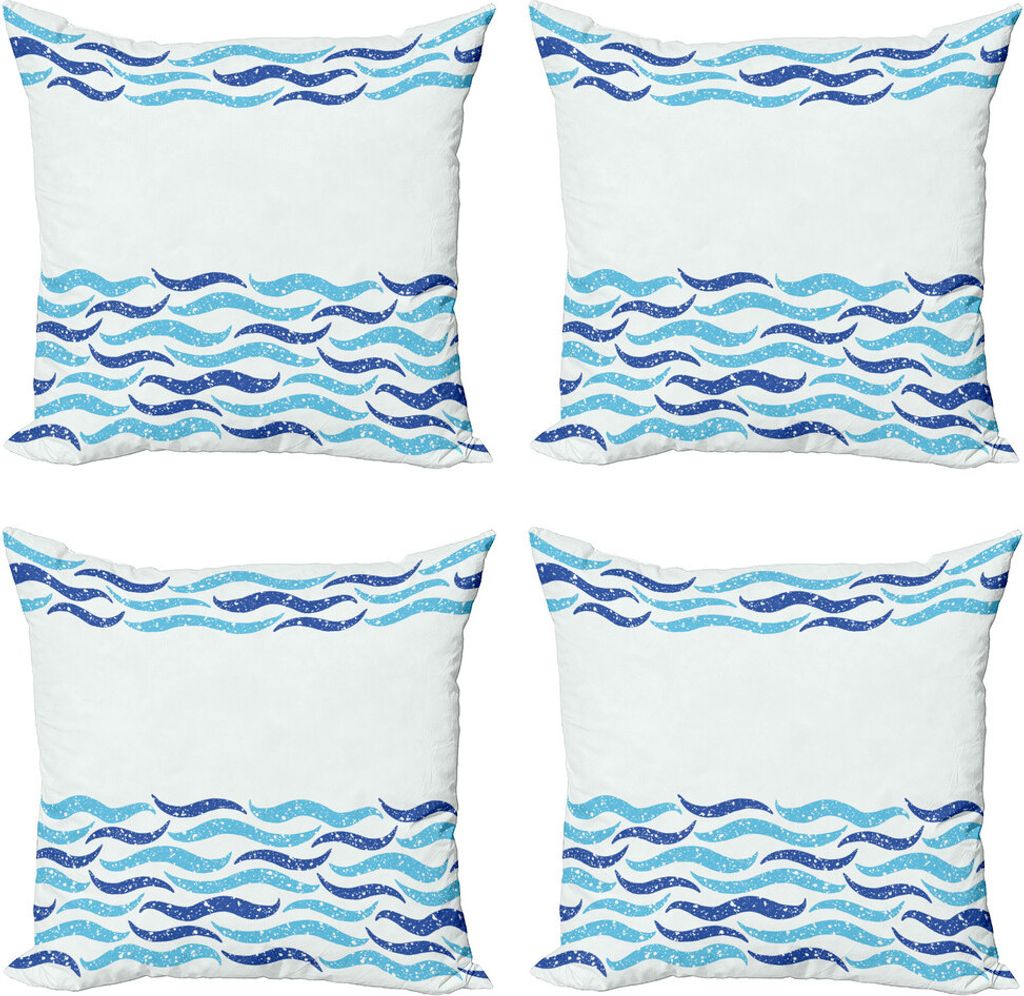 ABAKUHAUS Modern Kissenbezug Set (4 Stück), Ocean Life Sea Waves, Moderner Doppelseitiger Digitaldruck, 45 cm x 45 cm, Türkis Marineblau