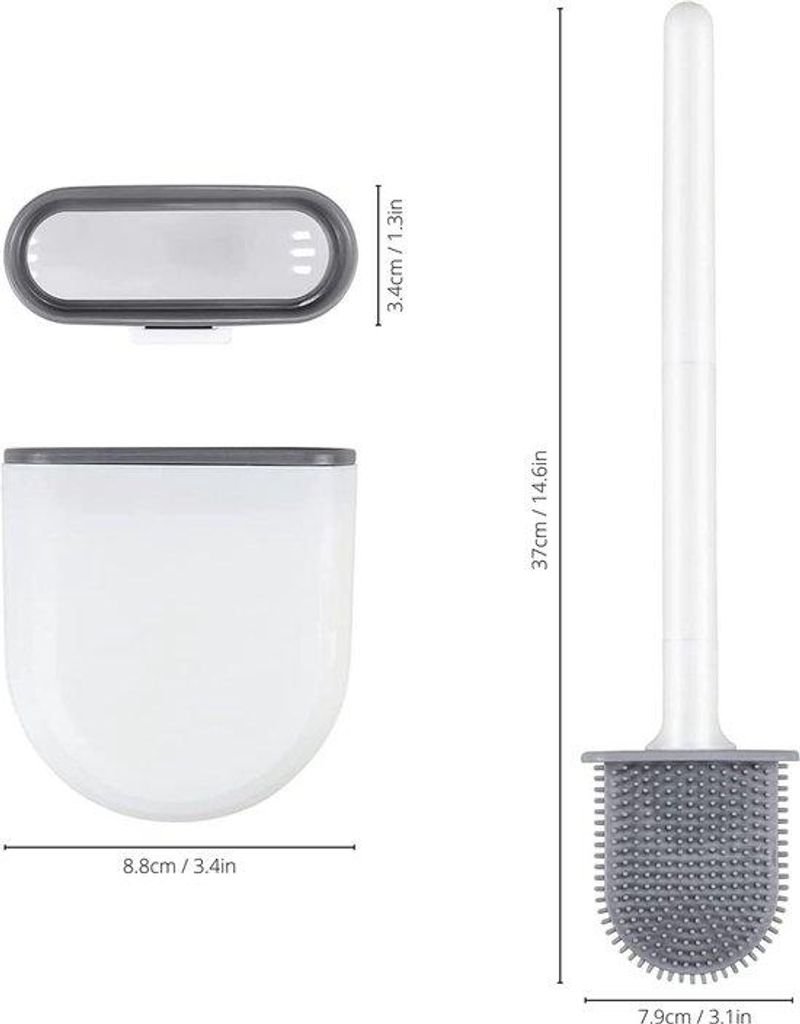 Silikon Toiletbürste Wandmontage | Bürste Flexibel TPR Haare, Schnell trocknend, 360° WC-Reinigung | inkl. Ultrakompakter Anti-drip Toiletbürst...