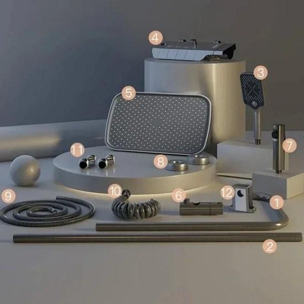 BTD Duscharmatur-Set mit 4 Funktionen: Digitalanzeige, Dusche, Thermostat, Warm- und Kaltwasser, Mischbatterie, Druckentlastung, Kupferarmatur